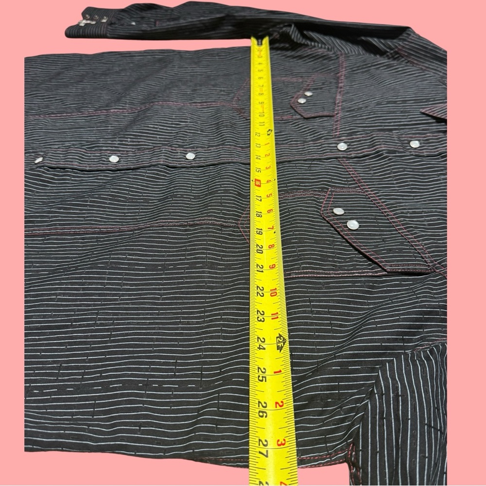 Men's Black Striped Button Up Collared Long Sleeve Cowboy Shirt - Picture 9 of 16
